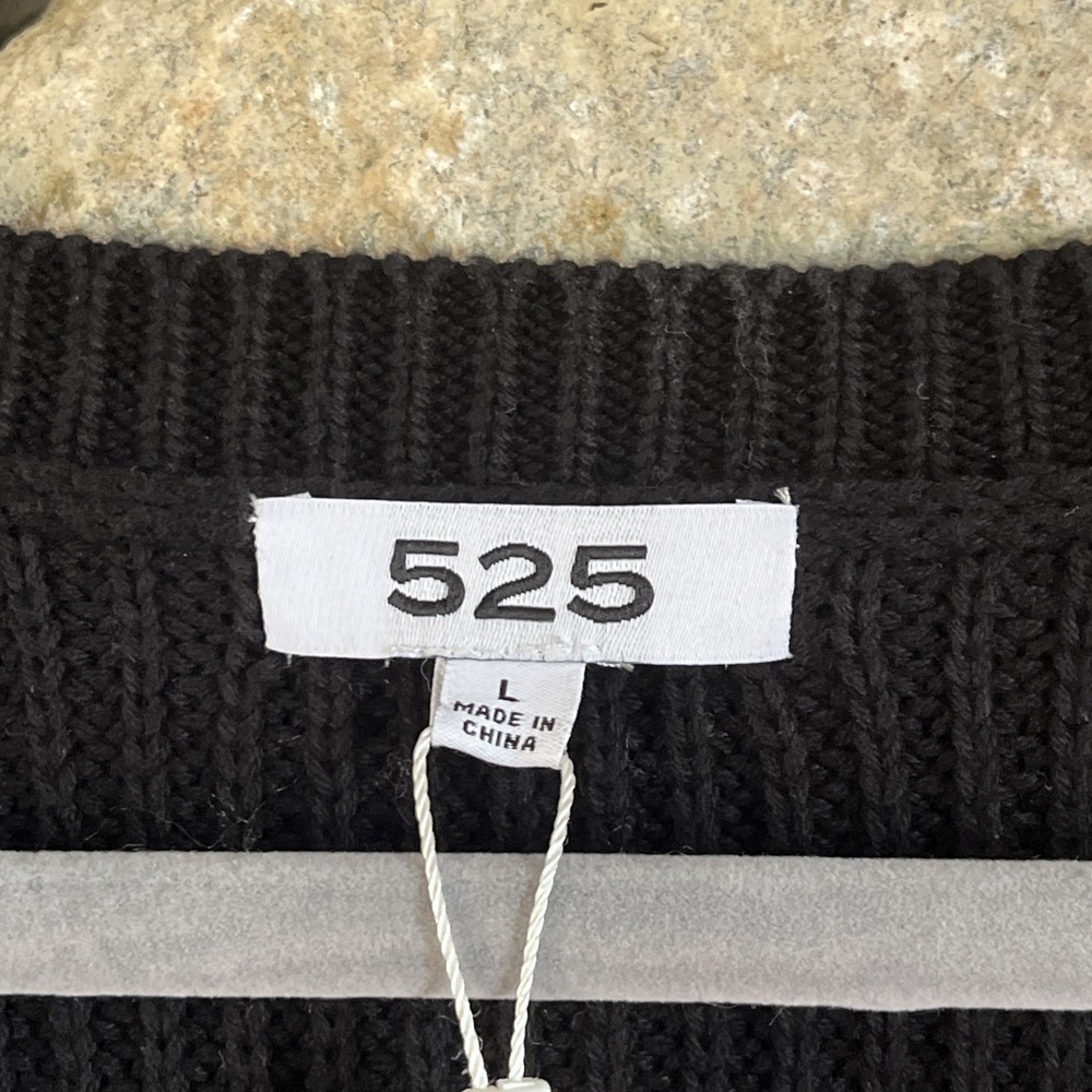 525 NWT women's size L Black Chunky v-neck sweater pullover 3/4 sleeves - Picture 3 of 5
